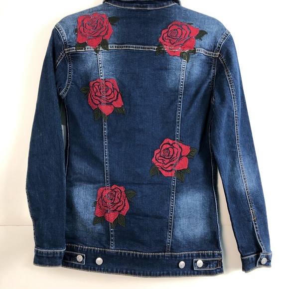 LuLaRoe Jaxon Denim Jean Jacket NWT Roses Embroidery XXS - Picture 2 of 8